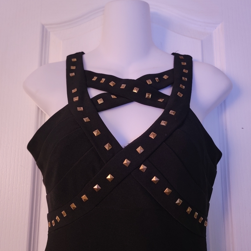 Black Bandage Dress with Gold Studs Size 5 - Picture 7 of 7